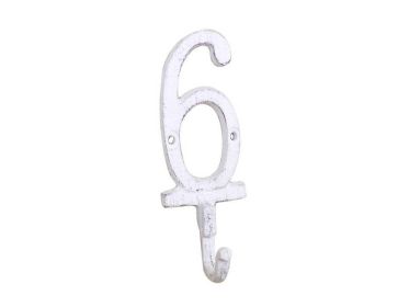 Whitewashed Cast Iron Number 6 Wall Hook 6""