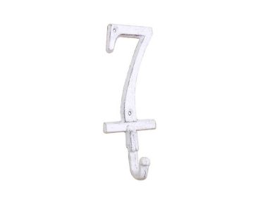 Whitewashed Cast Iron Number 7 Wall Hook 6""