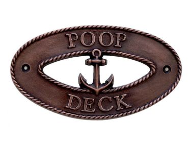 Antique Copper Poop Deck Oval Sign with Anchor 8""