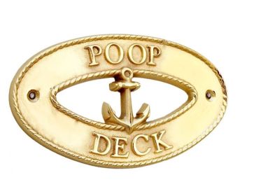 Brass Poop Deck Oval Sign with Anchor 8""