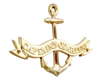 Brass Captains Quarters Anchor With Ribbon Sign 8""