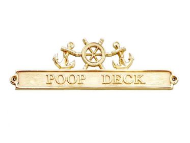 Brass Poop Deck Sign with Ship Wheel and Anchors 12""