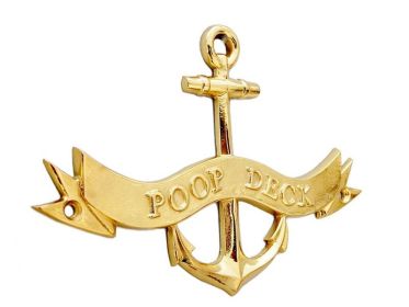 Brass Poop Deck Anchor With Ribbon Sign 8""