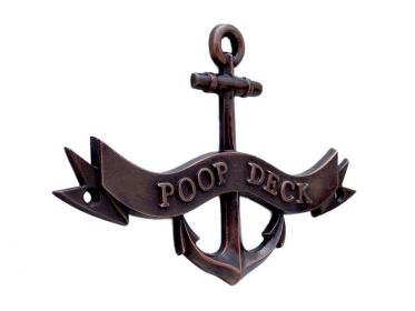 Antique Copper Poop Deck Anchor With Ribbon Sign 8""