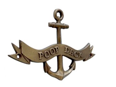 Antique Brass Poop Deck Anchor With Ribbon Sign 8""