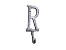 Rustic Silver Cast Iron Letter R Alphabet Wall Hook 6""