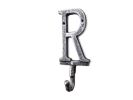 Rustic Silver Cast Iron Letter R Alphabet Wall Hook 6""