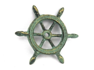 Antique Bronze Cast Iron Ship Wheel Decorative Paperweight 4""