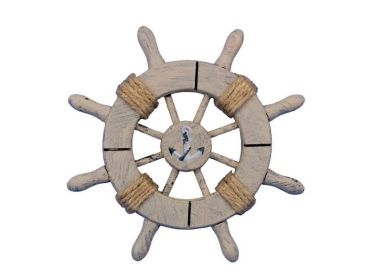 Rustic Decorative Ship Wheel With Anchor 6""