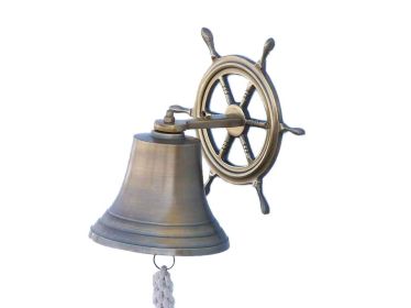 Antique Brass Hanging Ship Wheel Bell 8""