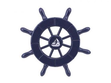 Dark Blue Decorative Ship Wheel With Sailboat 6&quot;