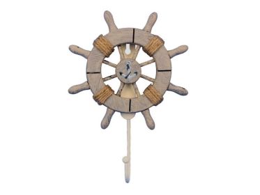 Rustic Decorative Ship Wheel With Anchor and Hook 8&quot;