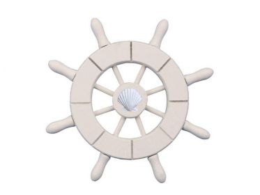 White Decorative Ship Wheel With Seashell  6""