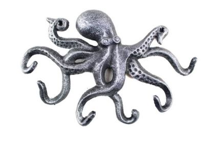 Antique Silver Cast Iron Octopus Hook 11&quot;