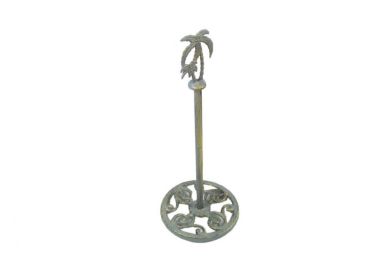 Antique Seaworn Bronze Cast Iron Palm Tree Extra Toilet Paper Stand 17""