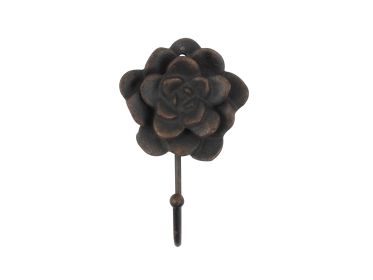 Rustic Copper Cast Iron Decorative Rose Hook 7""