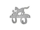 Whitewashed Cast Iron Running Horses with Decorative Metal Horseshoe Wall Hooks 5.5""