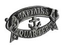 Antique Silver Cast Iron Captains Quarters Sign 8""