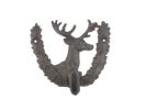 Cast Iron Reindeer with Wreath Decorative Metal Wall Hook 7""