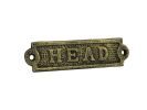 Antique Gold Cast Iron Head Sign 6""