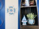 Rustic Light Blue And White Decorative Ship Wheel With Anchor 12""