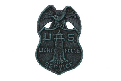 Seaworn Blue Cast Iron US Lighthouse Service Sign 9""