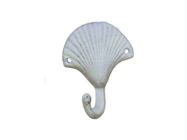 Whitewashed Cast Iron Seashell Hook 4""