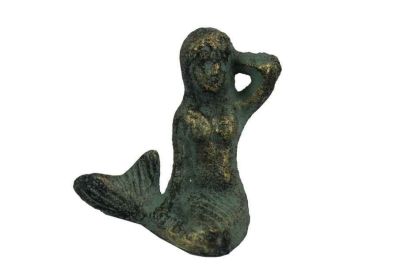 Antique Seaworn Bronze Cast Iron Sitting Mermaid 3""