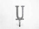 Rustic Silver Cast Iron Letter U Alphabet Wall Hook 6""