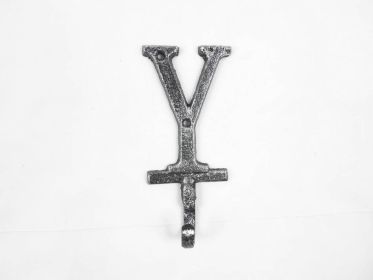 Rustic Silver Cast Iron Letter Y Alphabet Wall Hook 6""