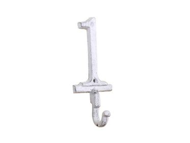 Whitewashed Cast Iron Number 1 Wall Hook 6""