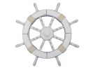 Rustic White Decorative Ship Wheel with Seashell 18""