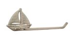 Whitewashed Cast Iron Sailboat Toilet Paper Holder 11""