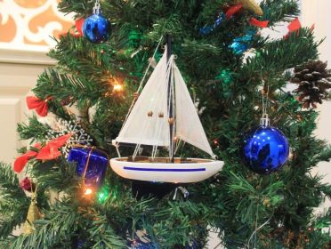 Wooden Enterprise Model Sailboat Christmas Ornament 9""