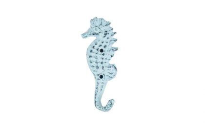 Dark Blue Whitewashed Cast Iron Seahorse Hook 5&quot;