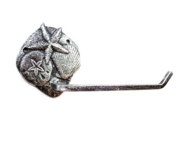 Rustic Silver Cast Iron Shell Sand Dollar Starfish Toilet Paper Holder 10""