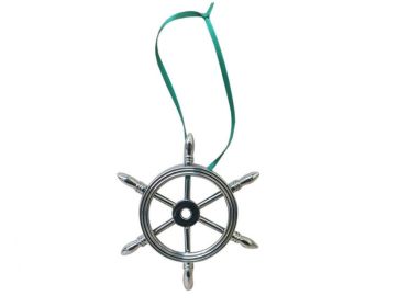 Chrome Ship Wheel Christmas Ornament 6&quot;