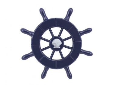 Dark Blue Decorative Ship Wheel With Seashell  6""