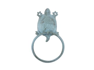 Rustic Light Blue Cast Iron Decorative Turtle Towel Holder 8""