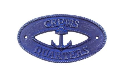 Rustic Dark Blue Cast Iron Crews Quarters with Anchor Sign 8&quot;