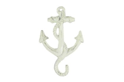 Whitewashed Cast Iron Anchor Hook 5""