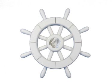 White Decorative Ship Wheel With Seashell 12""