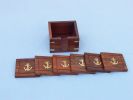 Wooden Anchor Coasters With Rosewood Holder 4"" - Set of 6