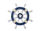 Rustic Dark Blue And White Decorative Ship Wheel With Seashell 12""