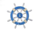 Rustic Light Blue And White Decorative Ship Wheel With Anchor 12""