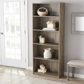 5-Shelf Bookcase with Adjustable Shelves, Rustic Oak (Actual Color: Rustic Oak)