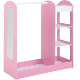 Kids Dress Up Storage with Mirror (Color: pink)