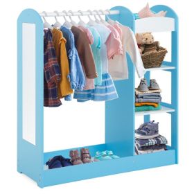 Kids Dress Up Storage with Mirror (Color: Blue)