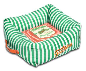 Touchdog Neutral-Striped Ultra-Plush Easy Wash Squared Designer Dog Bed (size: medium)