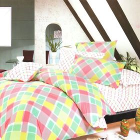 Blancho Bedding - [Crystal Pink Plaid] 100% Cotton 7PC Bed In A Bag (King Size) (Sku: Biab(Mf59-4/Cfr01-4/Plw01X2))